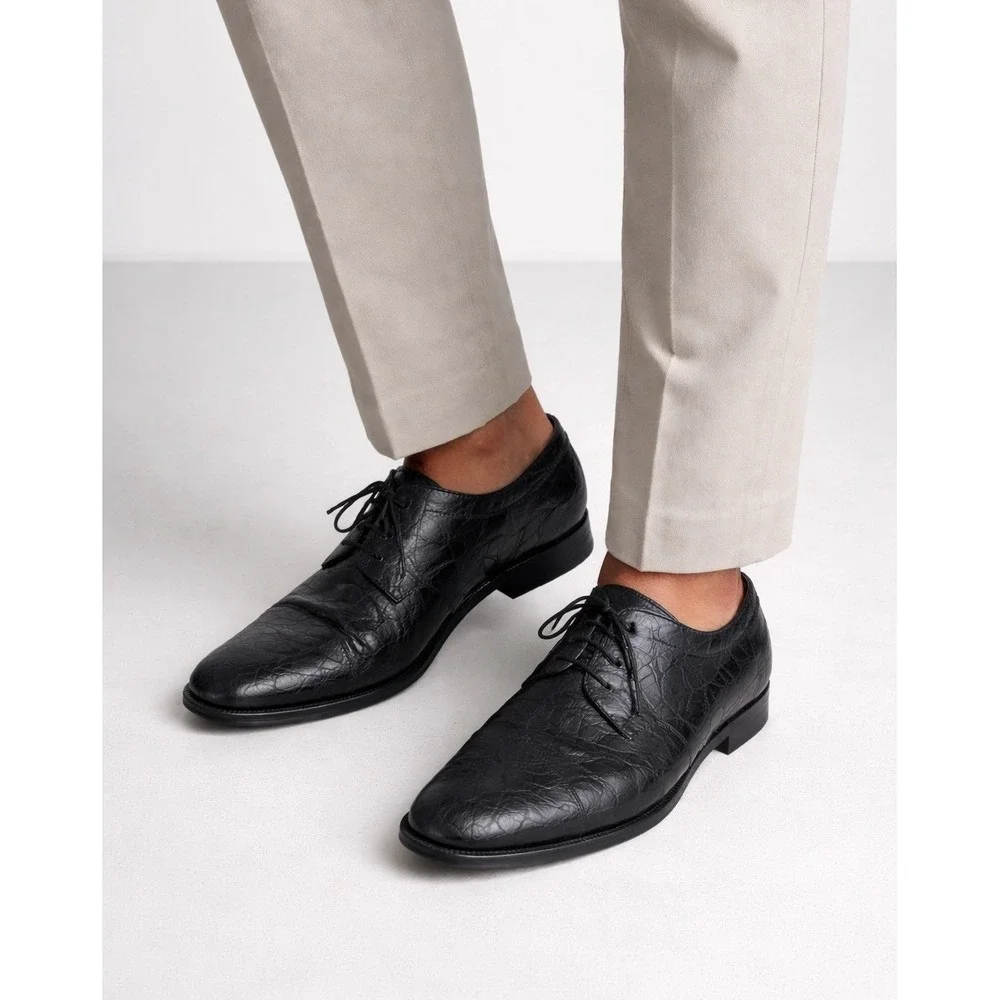 Moreschi Mens Black‎ Crocodile Leather Derby Classic Shoes Made in Italy 12